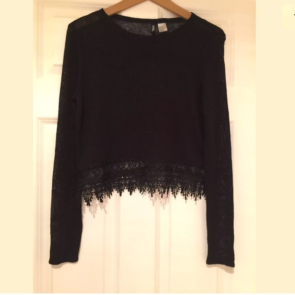 H&M Black Sweater. Lace Trim. See through Size XS - Picture 1 of 6